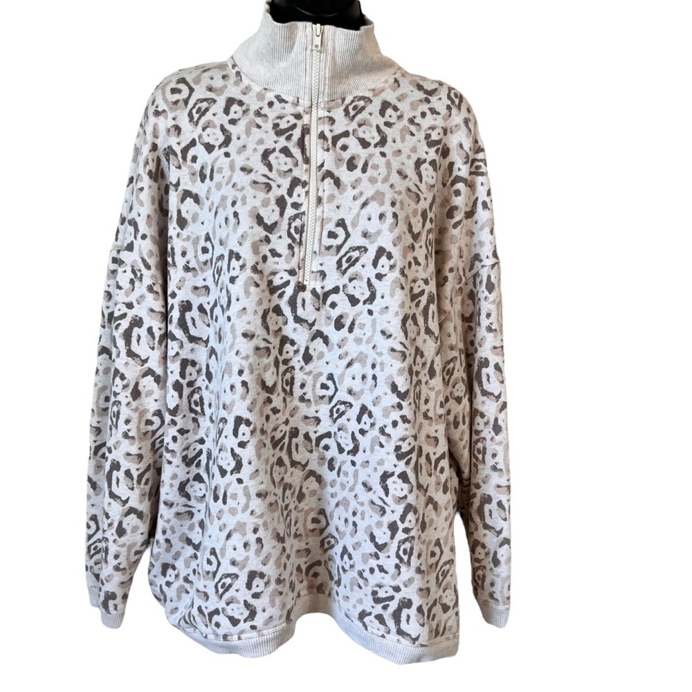 Aerie Lounge Comfy Neutral Cheetah Leopard 1/4 Zip Pullover